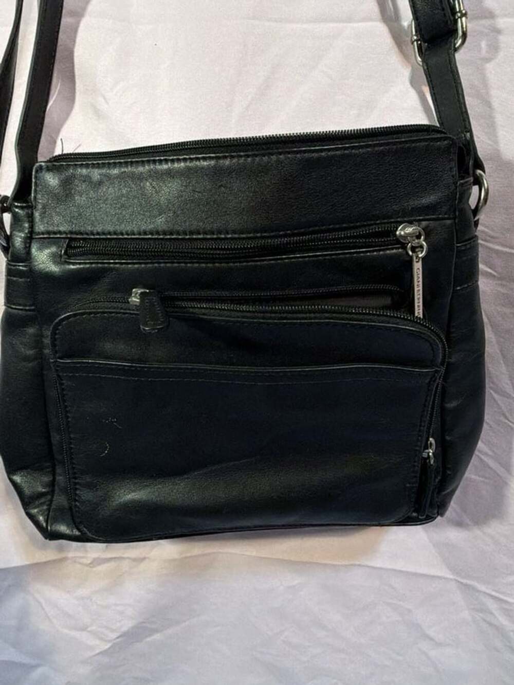 Giani Bernini Black Leather Front Zip Crossbody Bag
